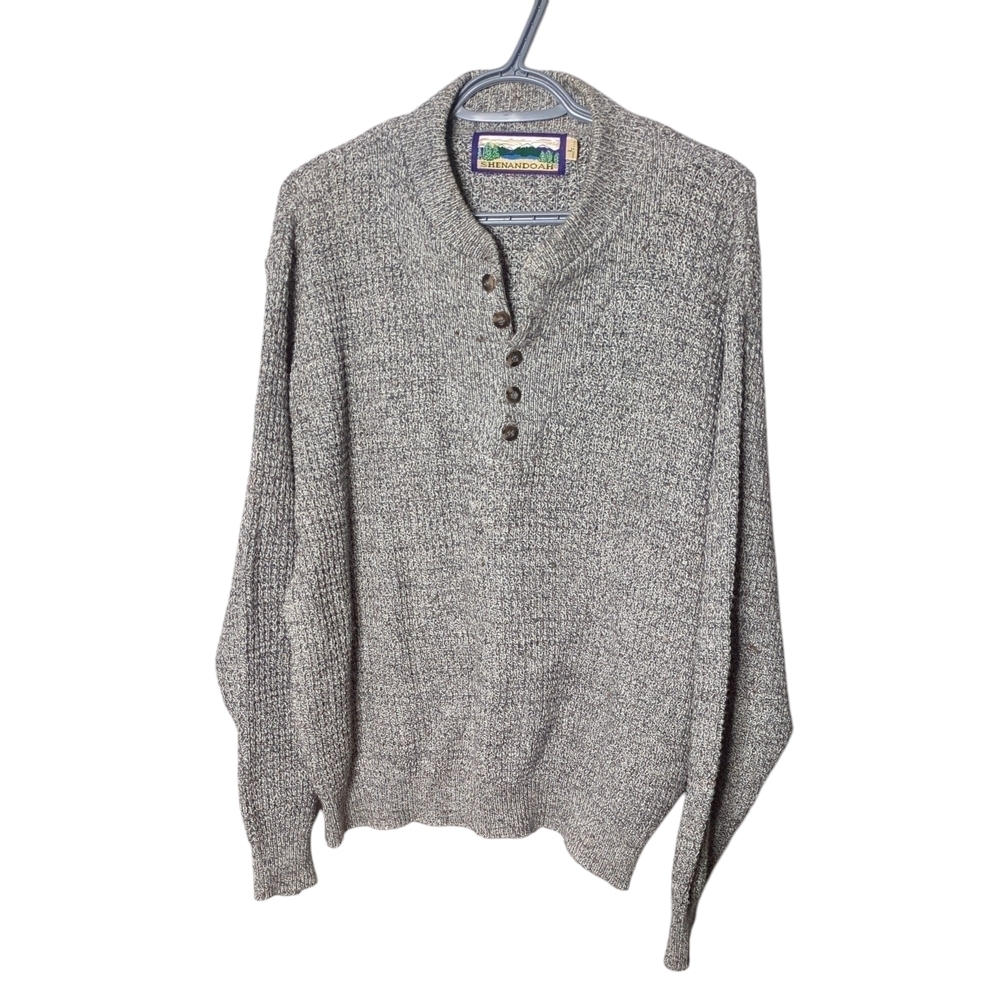 Shenandoah Vintage‎ Knit Grey Sweater 1/4 Button Size Large